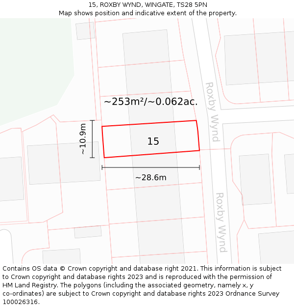 15, ROXBY WYND, WINGATE, TS28 5PN: Plot and title map