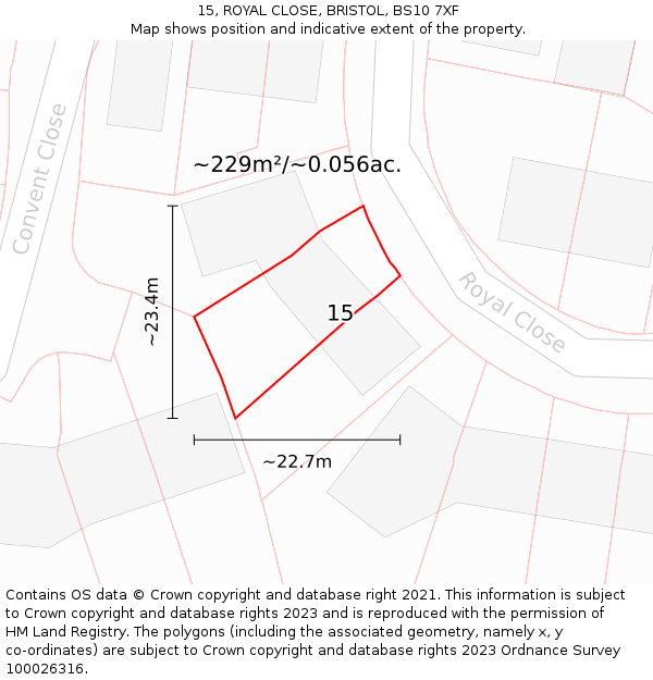 15, ROYAL CLOSE, BRISTOL, BS10 7XF: Plot and title map