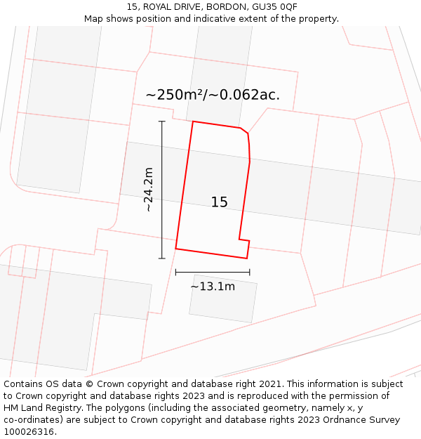 15, ROYAL DRIVE, BORDON, GU35 0QF: Plot and title map