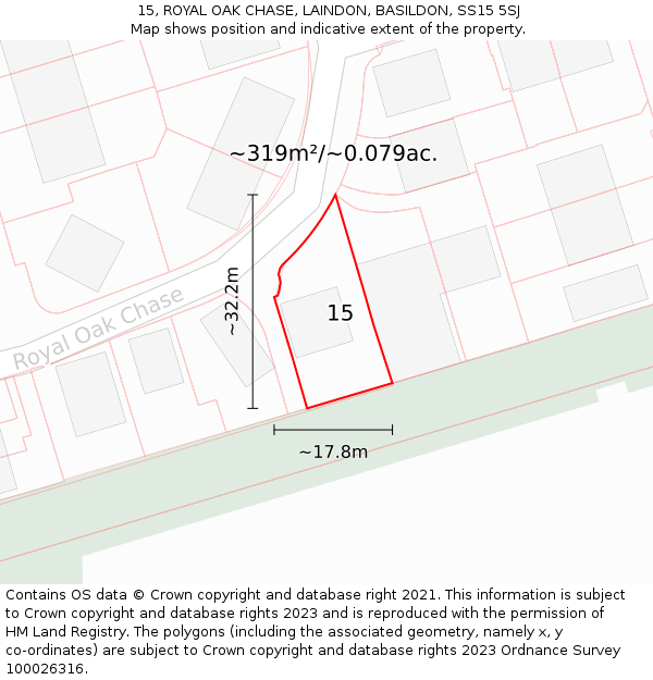 15, ROYAL OAK CHASE, LAINDON, BASILDON, SS15 5SJ: Plot and title map