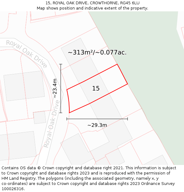 15, ROYAL OAK DRIVE, CROWTHORNE, RG45 6LU: Plot and title map