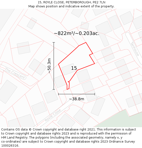 15, ROYLE CLOSE, PETERBOROUGH, PE2 7LN: Plot and title map