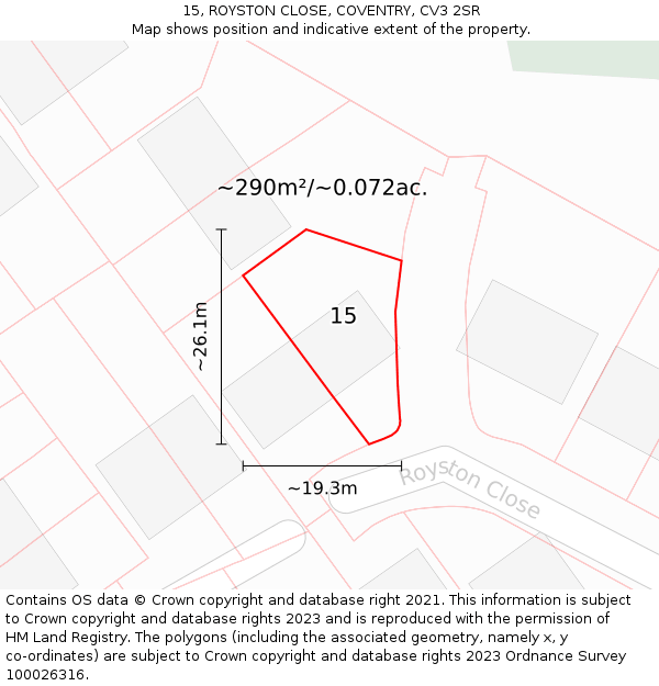 15, ROYSTON CLOSE, COVENTRY, CV3 2SR: Plot and title map