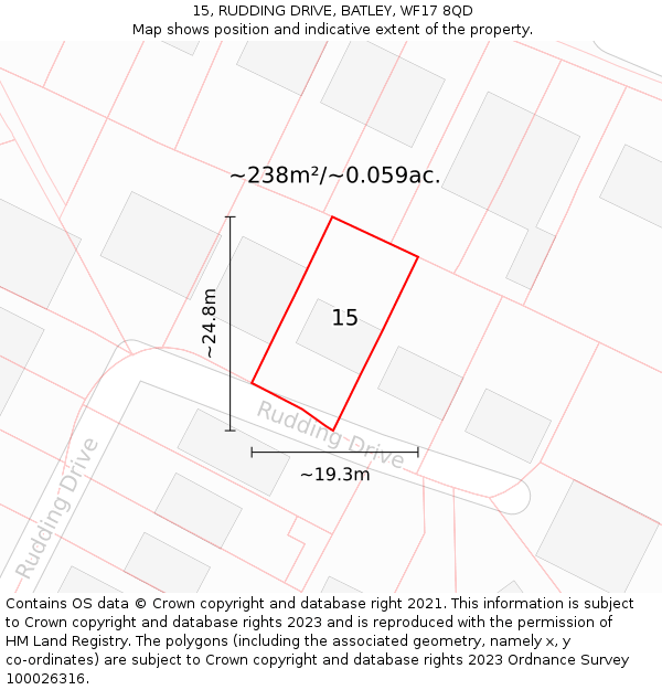 15, RUDDING DRIVE, BATLEY, WF17 8QD: Plot and title map