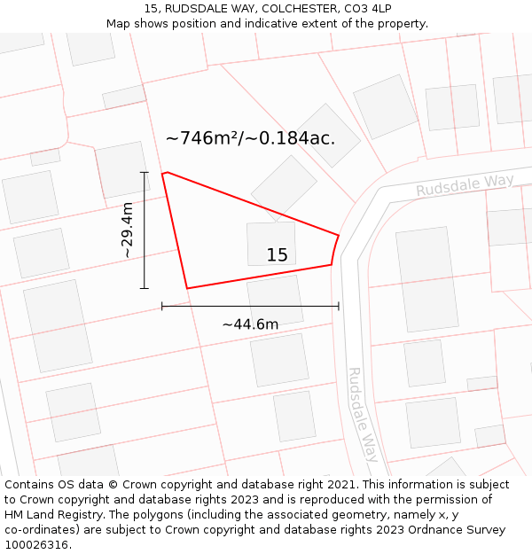 15, RUDSDALE WAY, COLCHESTER, CO3 4LP: Plot and title map