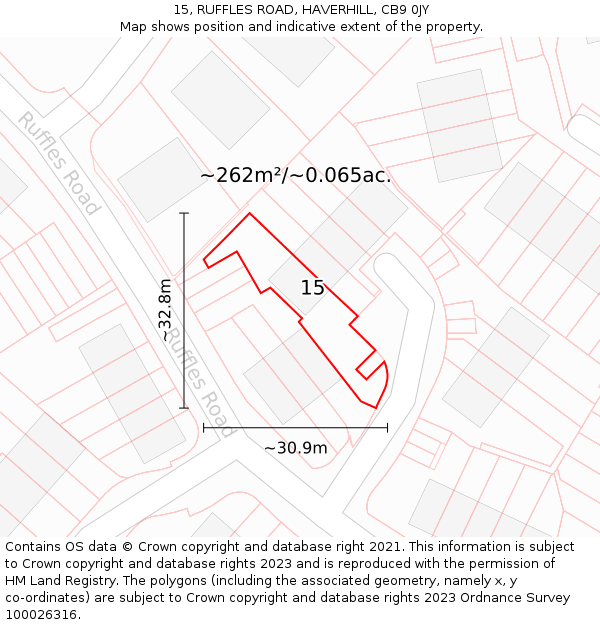 15, RUFFLES ROAD, HAVERHILL, CB9 0JY: Plot and title map