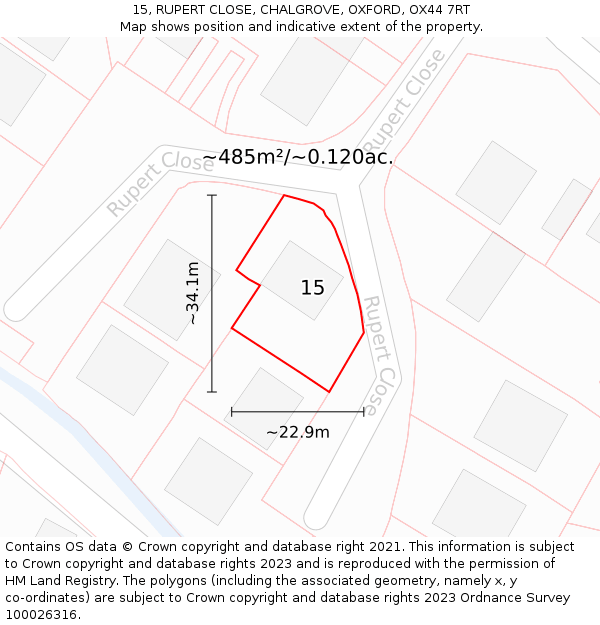 15, RUPERT CLOSE, CHALGROVE, OXFORD, OX44 7RT: Plot and title map