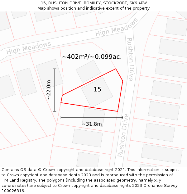 15, RUSHTON DRIVE, ROMILEY, STOCKPORT, SK6 4PW: Plot and title map