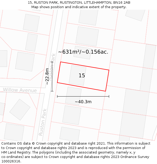 15, RUSTON PARK, RUSTINGTON, LITTLEHAMPTON, BN16 2AB: Plot and title map