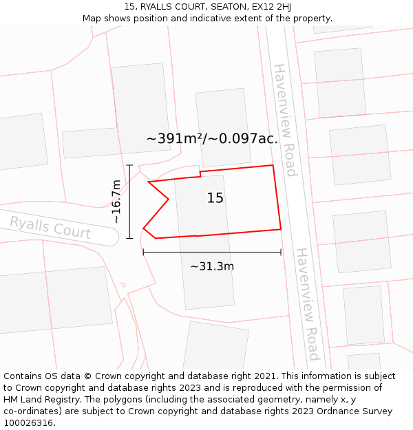 15, RYALLS COURT, SEATON, EX12 2HJ: Plot and title map