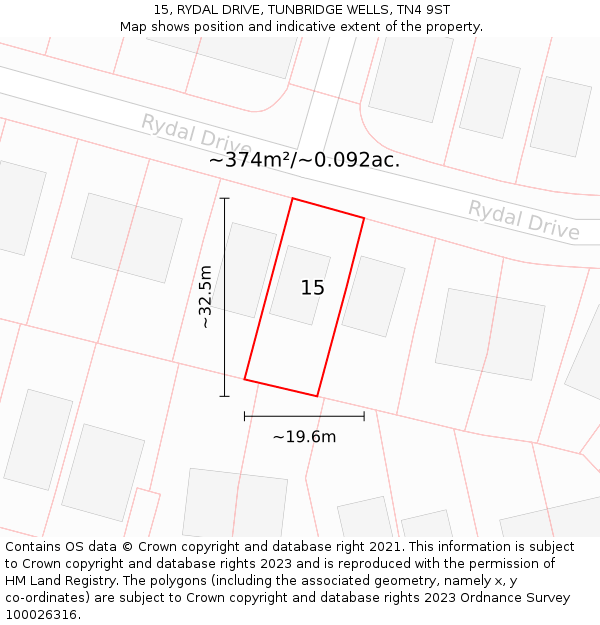 15, RYDAL DRIVE, TUNBRIDGE WELLS, TN4 9ST: Plot and title map
