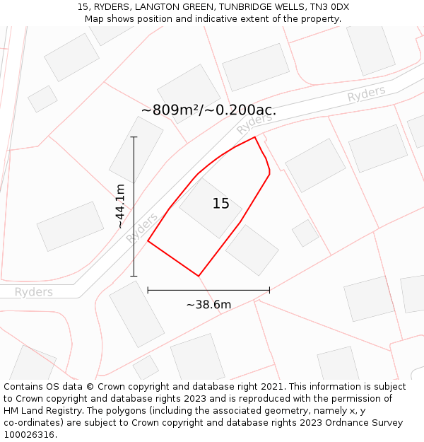15, RYDERS, LANGTON GREEN, TUNBRIDGE WELLS, TN3 0DX: Plot and title map