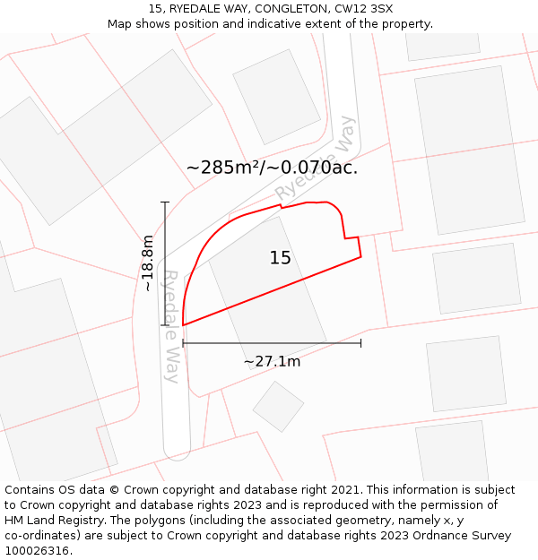 15, RYEDALE WAY, CONGLETON, CW12 3SX: Plot and title map