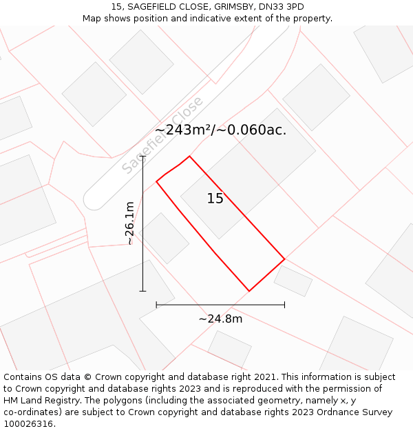 15, SAGEFIELD CLOSE, GRIMSBY, DN33 3PD: Plot and title map