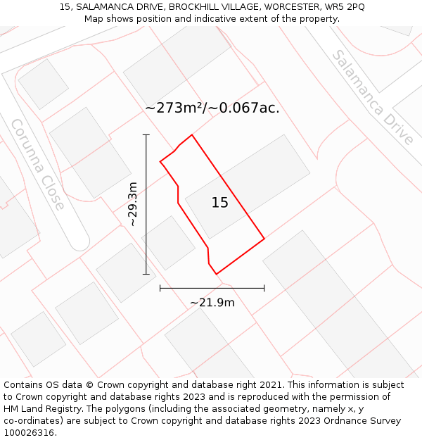 15, SALAMANCA DRIVE, BROCKHILL VILLAGE, WORCESTER, WR5 2PQ: Plot and title map