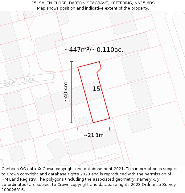 15, SALEN CLOSE, BARTON SEAGRAVE, KETTERING, NN15 6BS: Plot and title map