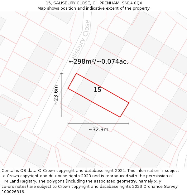 15, SALISBURY CLOSE, CHIPPENHAM, SN14 0QX: Plot and title map