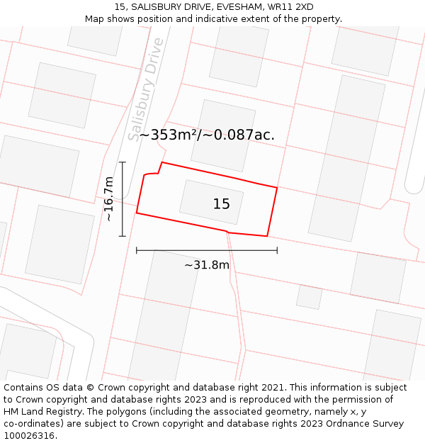 15, SALISBURY DRIVE, EVESHAM, WR11 2XD: Plot and title map