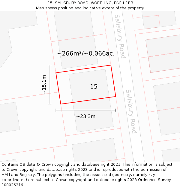 15, SALISBURY ROAD, WORTHING, BN11 1RB: Plot and title map