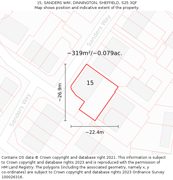 15, SANDERS WAY, DINNINGTON, SHEFFIELD, S25 3QF: Plot and title map