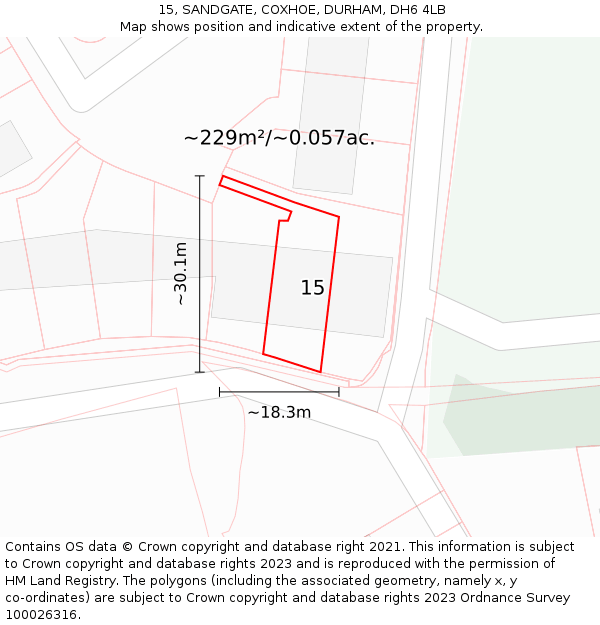 15, SANDGATE, COXHOE, DURHAM, DH6 4LB: Plot and title map