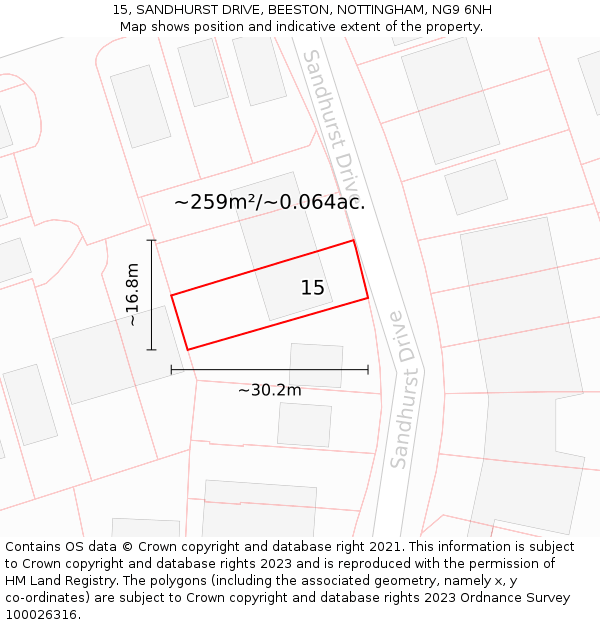 15, SANDHURST DRIVE, BEESTON, NOTTINGHAM, NG9 6NH: Plot and title map