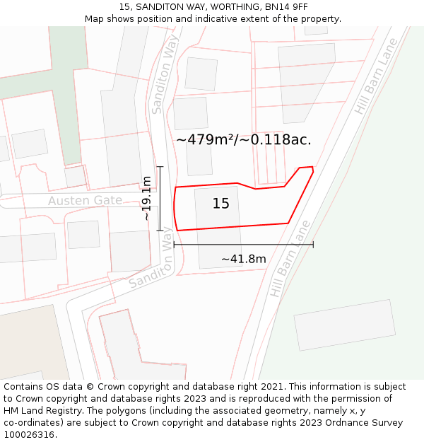 15, SANDITON WAY, WORTHING, BN14 9FF: Plot and title map