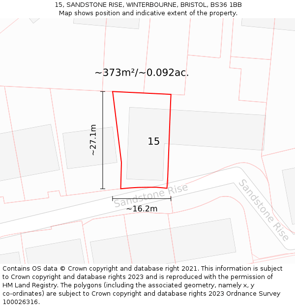 15, SANDSTONE RISE, WINTERBOURNE, BRISTOL, BS36 1BB: Plot and title map