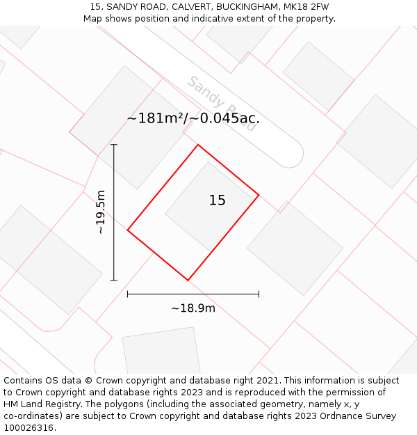 15, SANDY ROAD, CALVERT, BUCKINGHAM, MK18 2FW: Plot and title map