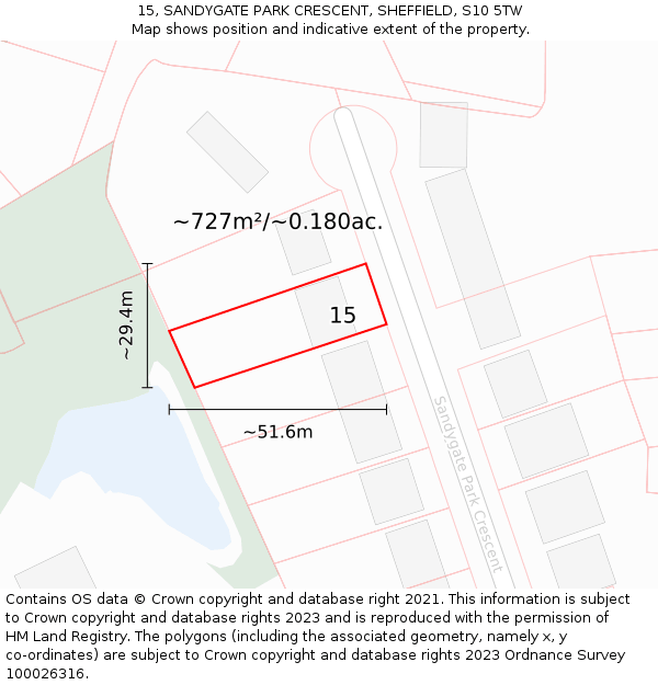 15, SANDYGATE PARK CRESCENT, SHEFFIELD, S10 5TW: Plot and title map