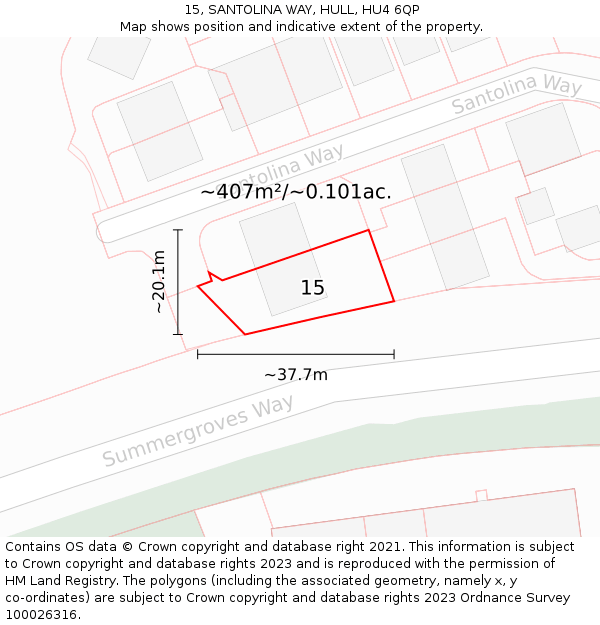 15, SANTOLINA WAY, HULL, HU4 6QP: Plot and title map