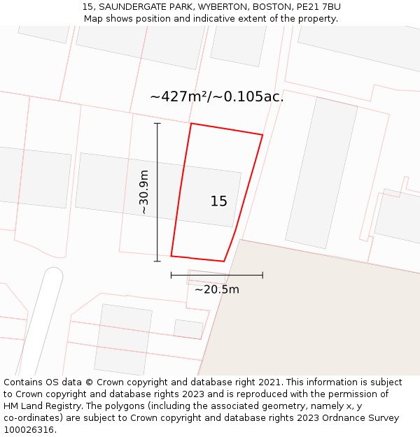 15, SAUNDERGATE PARK, WYBERTON, BOSTON, PE21 7BU: Plot and title map