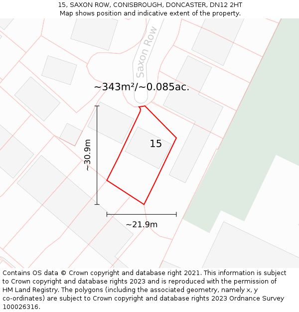 15, SAXON ROW, CONISBROUGH, DONCASTER, DN12 2HT: Plot and title map