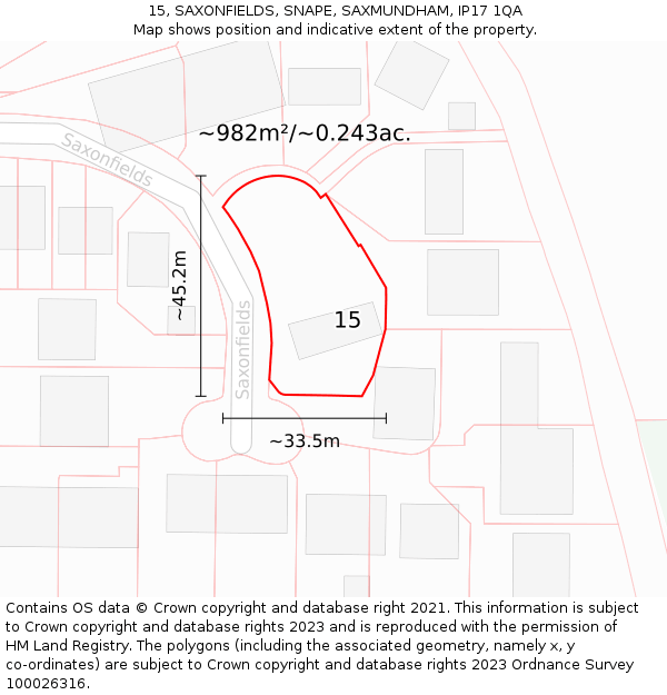 15, SAXONFIELDS, SNAPE, SAXMUNDHAM, IP17 1QA: Plot and title map