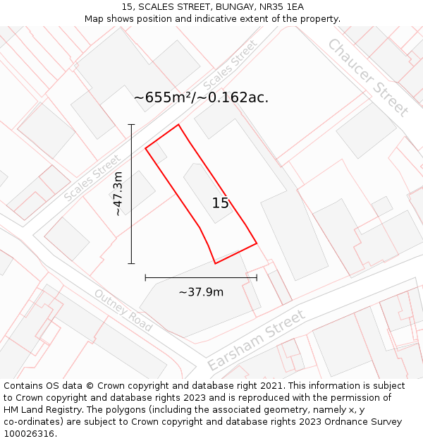 15, SCALES STREET, BUNGAY, NR35 1EA: Plot and title map