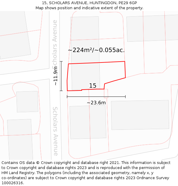 15, SCHOLARS AVENUE, HUNTINGDON, PE29 6GP: Plot and title map