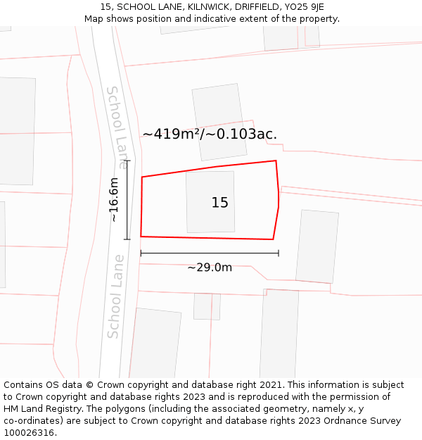 15, SCHOOL LANE, KILNWICK, DRIFFIELD, YO25 9JE: Plot and title map