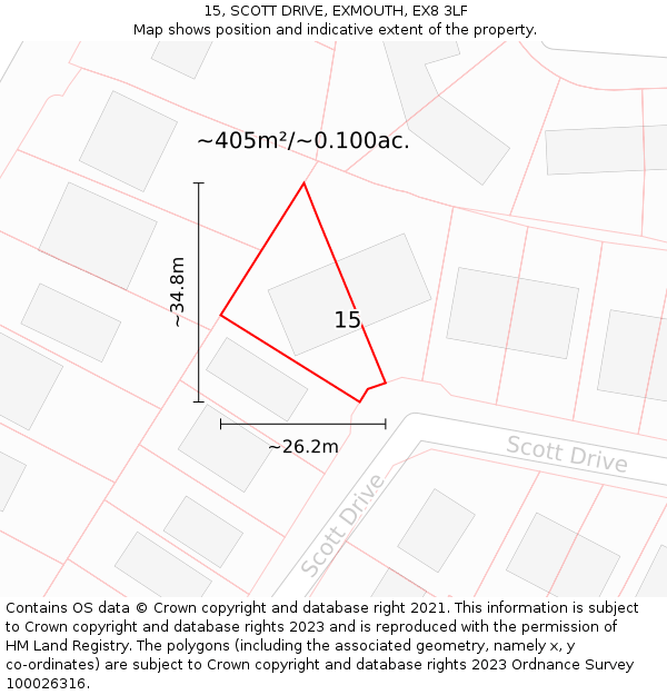 15, SCOTT DRIVE, EXMOUTH, EX8 3LF: Plot and title map