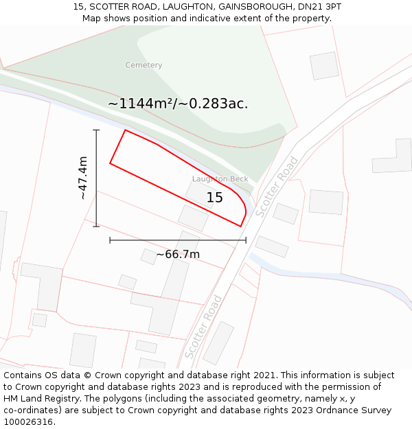 15, SCOTTER ROAD, LAUGHTON, GAINSBOROUGH, DN21 3PT: Plot and title map