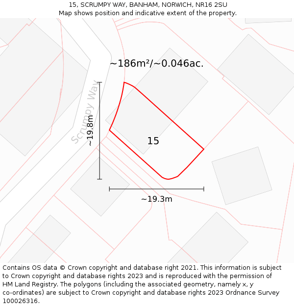 15, SCRUMPY WAY, BANHAM, NORWICH, NR16 2SU: Plot and title map