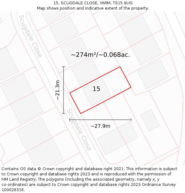 15, SCUGDALE CLOSE, YARM, TS15 9UG: Plot and title map