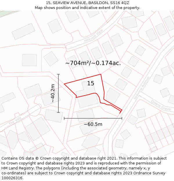 15, SEAVIEW AVENUE, BASILDON, SS16 4QZ: Plot and title map
