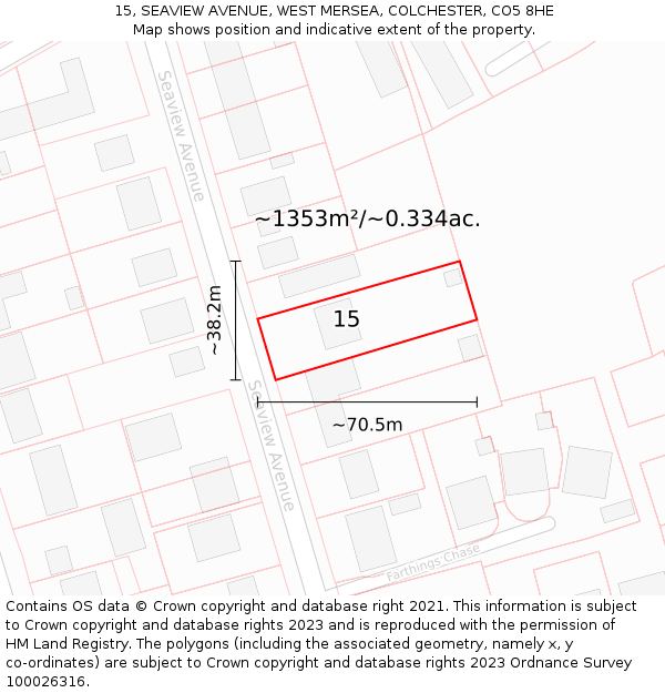 15, SEAVIEW AVENUE, WEST MERSEA, COLCHESTER, CO5 8HE: Plot and title map