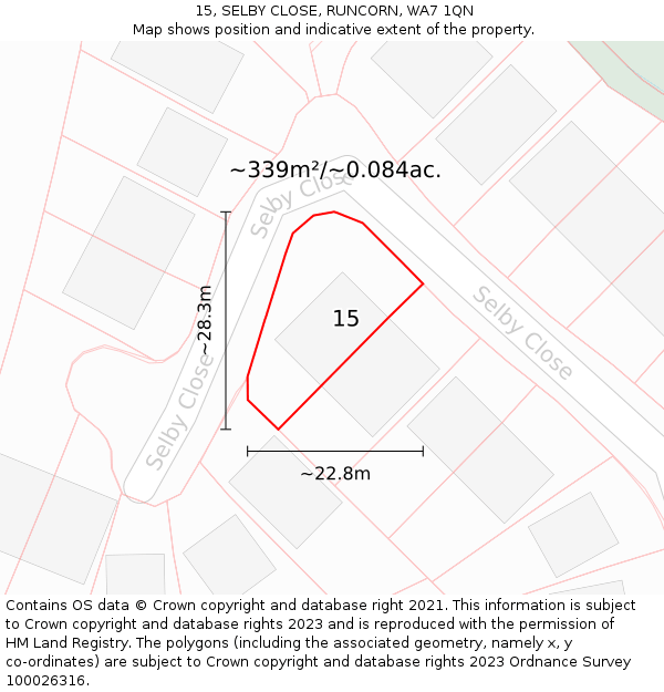15, SELBY CLOSE, RUNCORN, WA7 1QN: Plot and title map