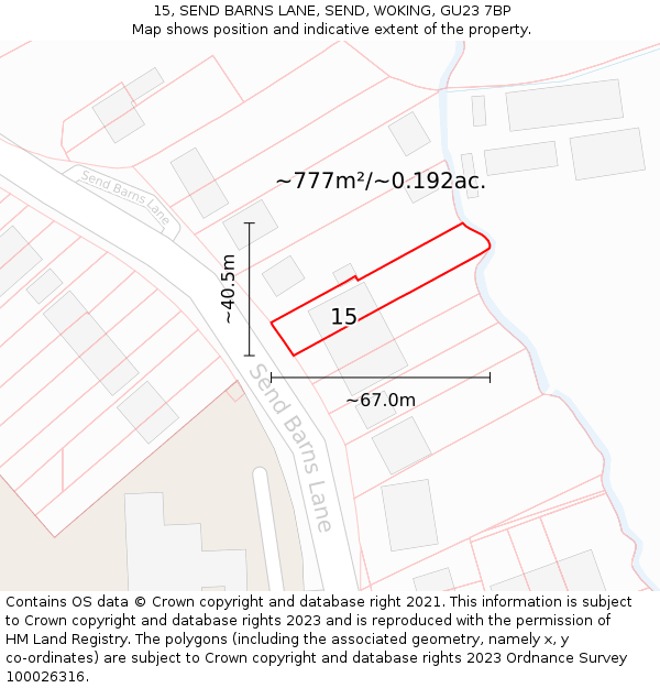 15, SEND BARNS LANE, SEND, WOKING, GU23 7BP: Plot and title map