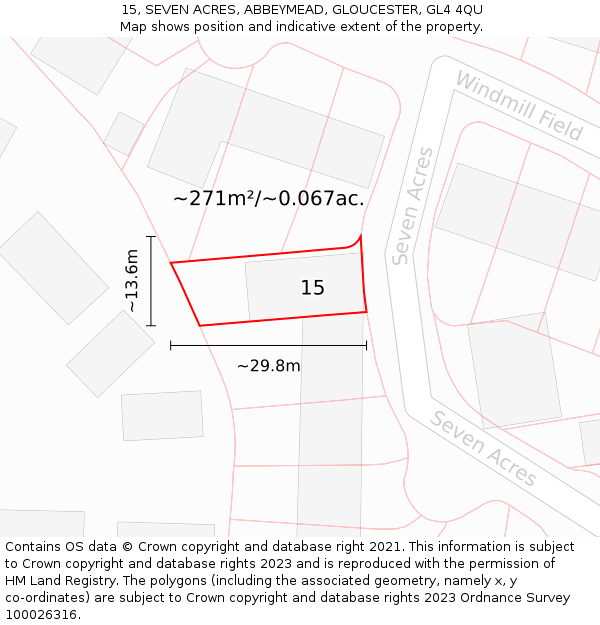 15, SEVEN ACRES, ABBEYMEAD, GLOUCESTER, GL4 4QU: Plot and title map
