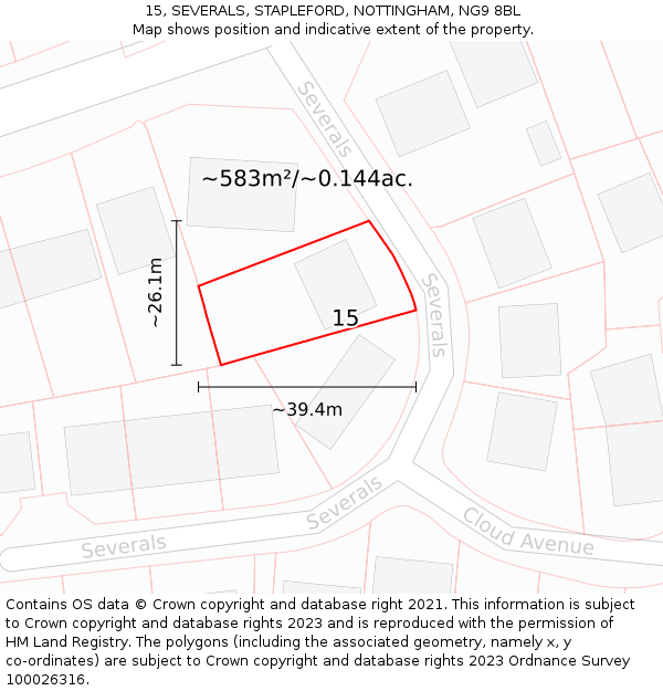 15, SEVERALS, STAPLEFORD, NOTTINGHAM, NG9 8BL: Plot and title map