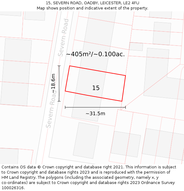 15, SEVERN ROAD, OADBY, LEICESTER, LE2 4FU: Plot and title map