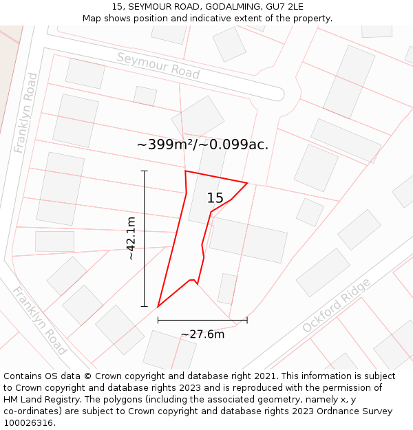15, SEYMOUR ROAD, GODALMING, GU7 2LE: Plot and title map