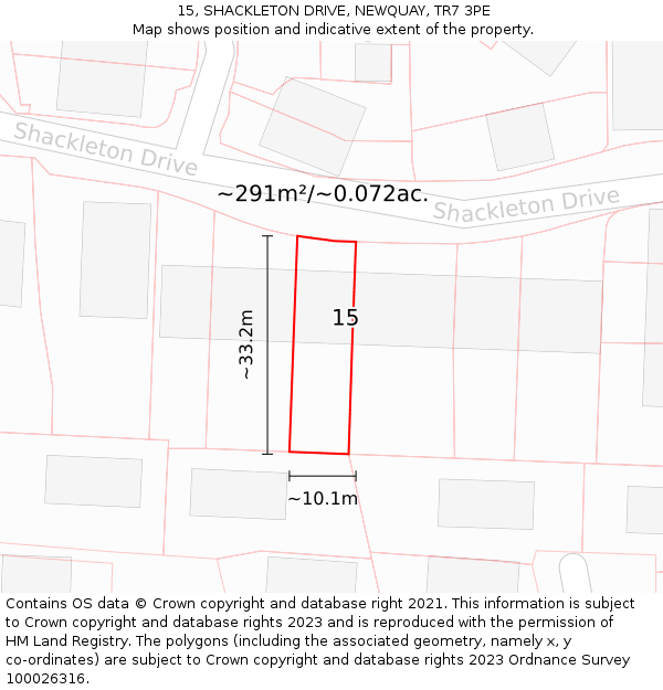 15, SHACKLETON DRIVE, NEWQUAY, TR7 3PE: Plot and title map